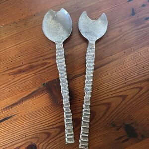 Metal 13” Salad Servers  They Look Handcrafted Aluminum Heavy Solid